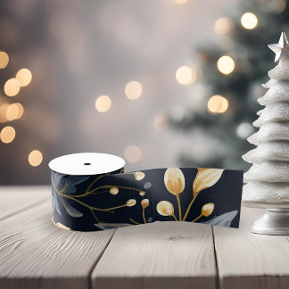 Blue and Gold Christmas Blätter Ripsband