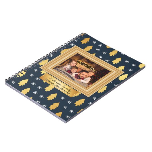 Blue and Gold Christmas Foto Scrapbook Journal Notizblock (Linke Seite)