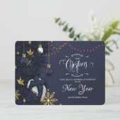 Blue and Gold Christmas Grußkarte Feiertagskarte (Stehend Vorderseite)