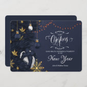 Blue and Gold Christmas Grußkarte Feiertagskarte (Vorne/Hinten)