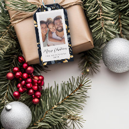 Blue and Gold Christmas Leaf Foto Geschenkanhänger