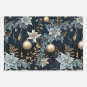 Blue and Gold Christmas Ornaments Poinsettias Geschenkpapier Set (Vorderseite)