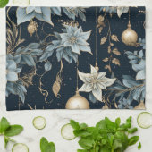 Blue and Gold Christmas Ornaments Poinsettias Geschirrtuch (Gefaltet)