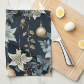 Blue and Gold Christmas Ornaments Poinsettias Geschirrtuch (Viertel Falte)