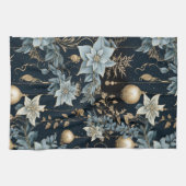 Blue and Gold Christmas Ornaments Poinsettias Geschirrtuch (Horizontal)