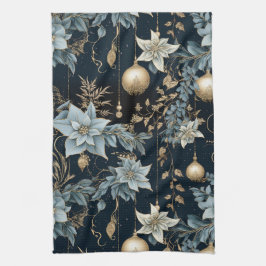 Blue and Gold Christmas Ornaments Poinsettias Geschirrtuch