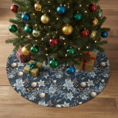 Blue and Gold Christmas Ornaments Poinsettias Polyester Weihnachtsbaumdecke