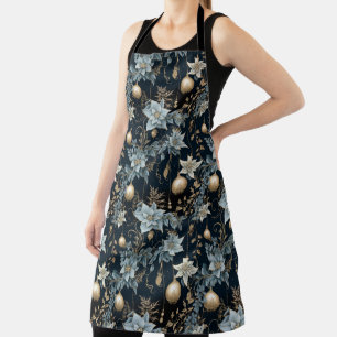 Blue and Gold Christmas Ornaments Poinsettias Schürze