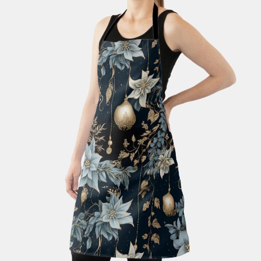 Blue and Gold Christmas Ornaments Poinsettias Schürze (InSitu)