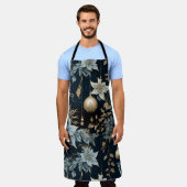 Blue and Gold Christmas Ornaments Poinsettias Schürze (Getragen)