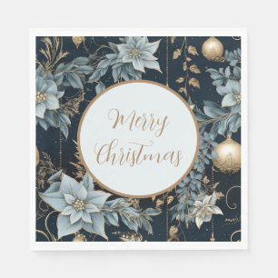 Blue and Gold Christmas Ornaments Poinsettias Serviette
