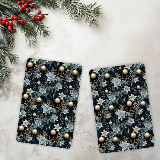 Blue and Gold Christmas Ornaments Poinsettias Spielkarten