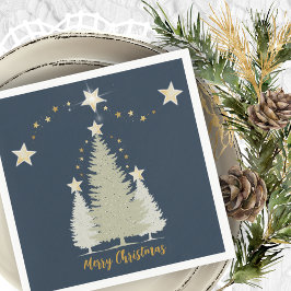 Blue and Gold Christmas Tree and Stars Paper Serviette