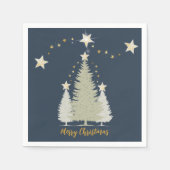 Blue and Gold Christmas Tree and Stars Paper Serviette (Vorderseite)