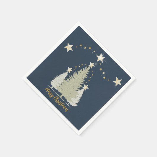 Blue and Gold Christmas Tree and Stars Paper Serviette (Ecke)