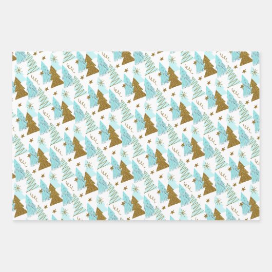 Blue and Gold Christmas Trees Geschenkpapier Set (Vorderseite 2)