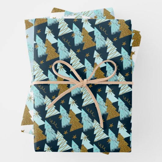 Blue and Gold Christmas Trees Geschenkpapier Set (Beispiel)