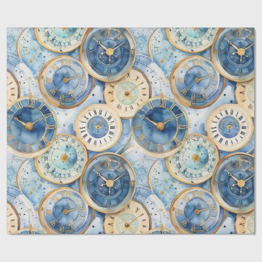Blue and Gold Clock Pattern Geschenkpapier (Flach)