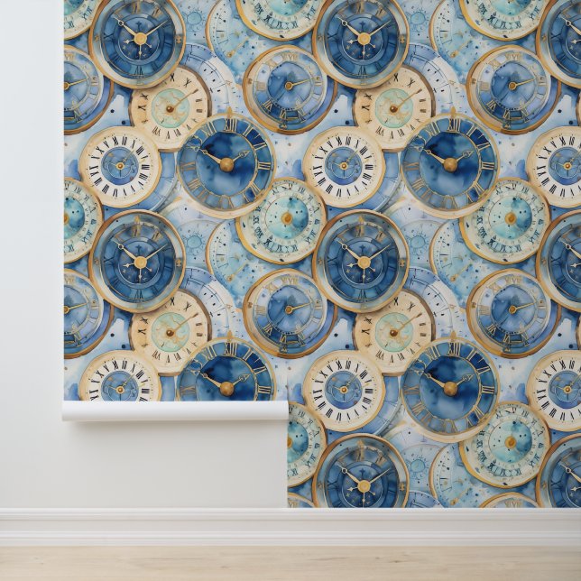 Blue and Gold Clock Pattern Tapete (Anwendung)