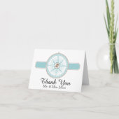Blue and Gold Compass Rose Beach Hochzeit Vielen D Dankeskarte (Vorderseite)