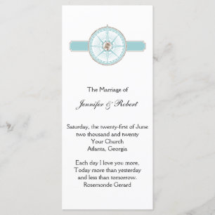 Blue and Gold Compass Rose Beach Hochzeitsprogramm Programm