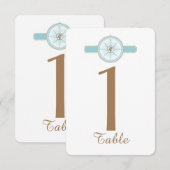 Blue and Gold Compass Rose Wedding Tischnummer (Vorne/Hinten)
