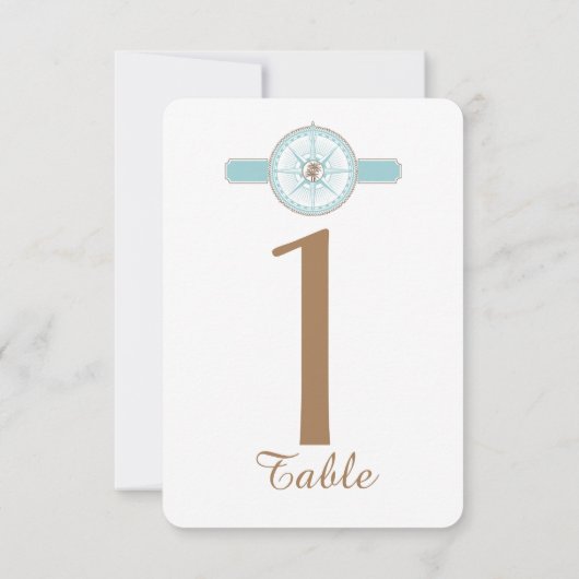 Blue and Gold Compass Rose Wedding Tischnummer (Rückseite)