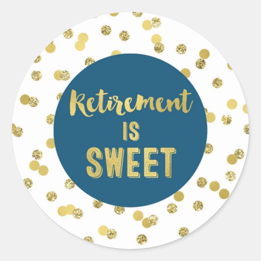 Blue and Gold Confetti Retirement ist Sweet Runder Aufkleber (Vorderseite)