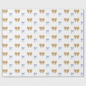 Blue and Gold Coquette Bow Geschenkpapier (Flach)