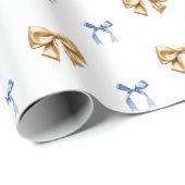 Blue and Gold Coquette Bow Geschenkpapier (Rolleneckpunkt)