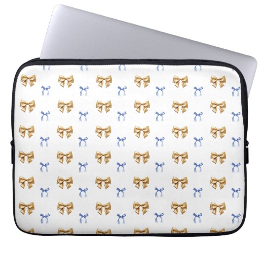 Blue and Gold Coquette Bow Laptopschutzhülle (Vorderseite)
