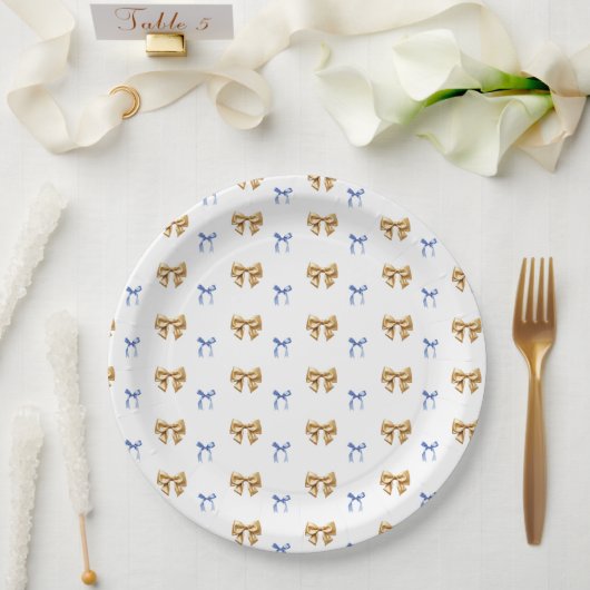 Blue and Gold Coquette Bow Pappteller (Hochzeit)