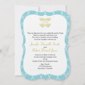 Blue and Gold Coral Rose Beach Wedding Einladung (Vorderseite)