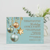 Blue and Gold Corporate Holiday Party Einladung (Stehend Vorderseite)