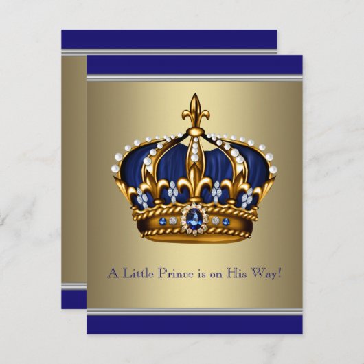 Blue and Gold Crown Little Prince Baby Dusche Einladung (Vorne/Hinten)