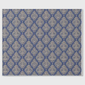 Blue and Gold Damask Geschenkpapier (Flach)
