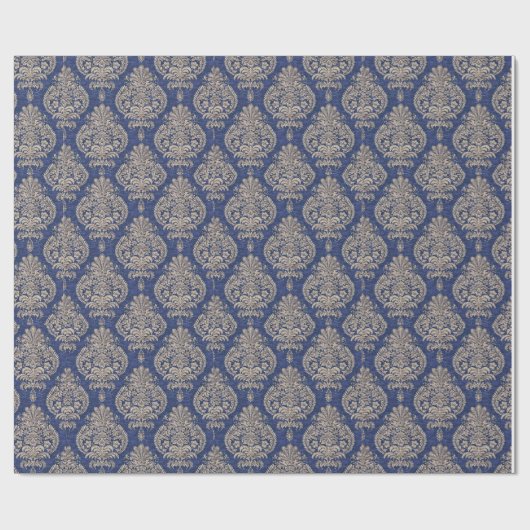 Blue and Gold Damask Geschenkpapier (Flach)