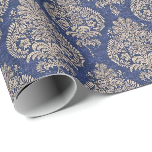 Blue and Gold Damask Geschenkpapier (Rolleneckpunkt)