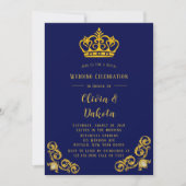 Blue and Gold Damask Royal Wedding Einladung (Vorderseite)