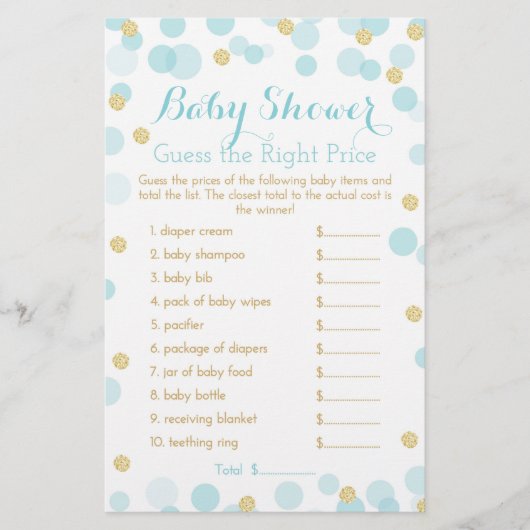 Blue and Gold Dots Baby Dusche Preis Spiel Flyer (Vorne)