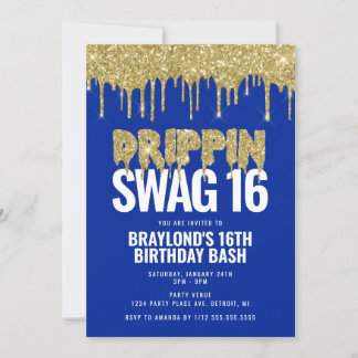 Blue and Gold Drippin Swag 16 Geburtstag Einladung