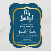 Blue and Gold Elegant Baby Shower Einladung (Vorne/Hinten)