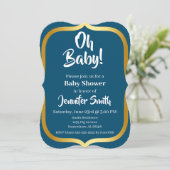 Blue and Gold Elegant Baby Shower Einladung (Stehend Vorderseite)
