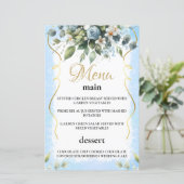 Blue and Gold Elegant Floral Rustic Menu Card (Stehend Vorderseite)
