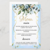 Blue and Gold Elegant Floral Rustic Menu Card (Vorne/Hinten)