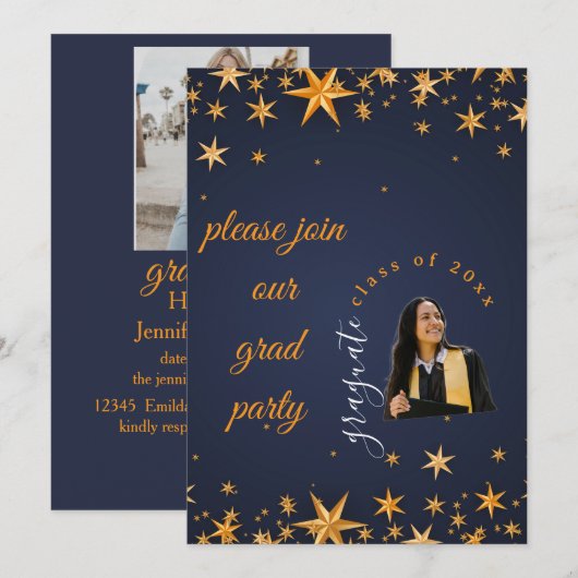 blue and gold elegant invitation einladung (Vorne/Hinten)