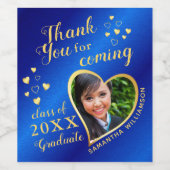 Blue and Gold Elegant Vielen Dank 2025 Abschluss Weinetikett (Einzelnes Label)