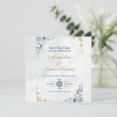 Blue and Gold Elegante Hochzeitseinladung Einladung (Stehend Vorderseite)