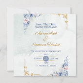 Blue and Gold Elegante Hochzeitseinladung Einladung (Vorderseite)