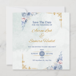 Blue and Gold Elegante Hochzeitseinladung Einladung